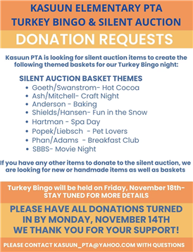 PTA Event - Turkey Bingo/Silent Auction